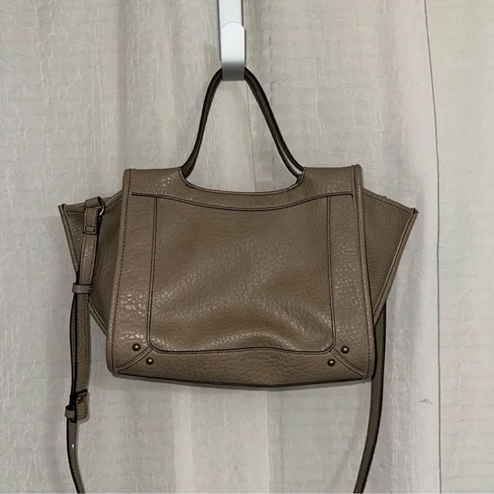 a.n.a. Taupe Faux Leather Satchel with Crossbody Strap